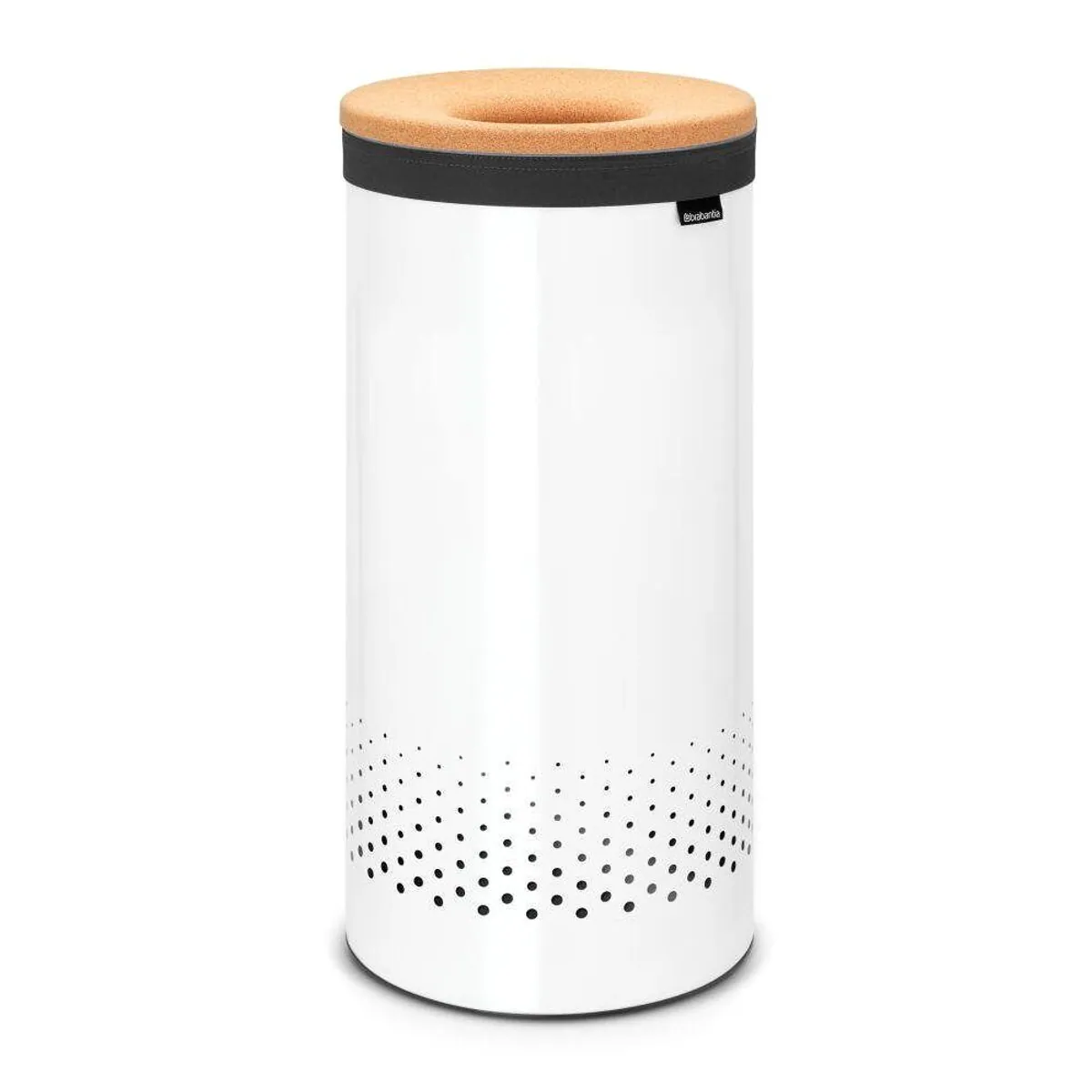 Brabantia Wäschekorb White mit Korkdeckel, elegantes Design, praktische Quick-Drop-Öffnung