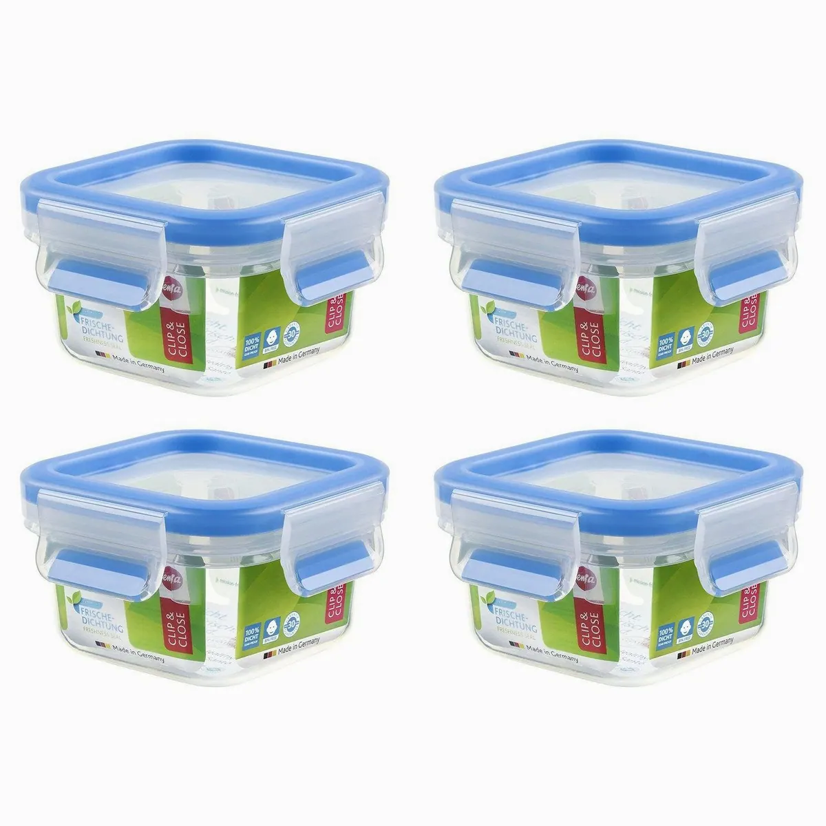 Emsa Clip & Close Vorratsglas, 200 ml, quadratisch, 4er Set — luftdicht, hygienisch, vielseitig