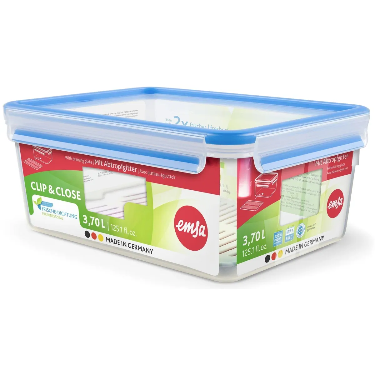 Emsa CLIP & CLOSE Frischhaltedose 3,7 Liter, rechteckig, auslaufsicher, BPA-frei 3