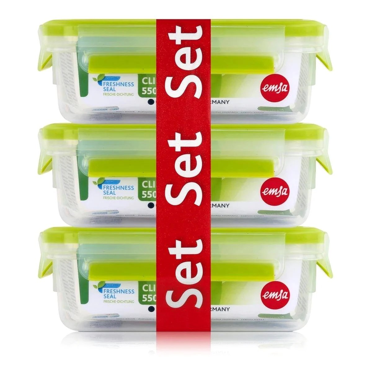 Emsa Clip & Close Frischhaltedose, 3x550ml, auslaufsicher und luftdicht