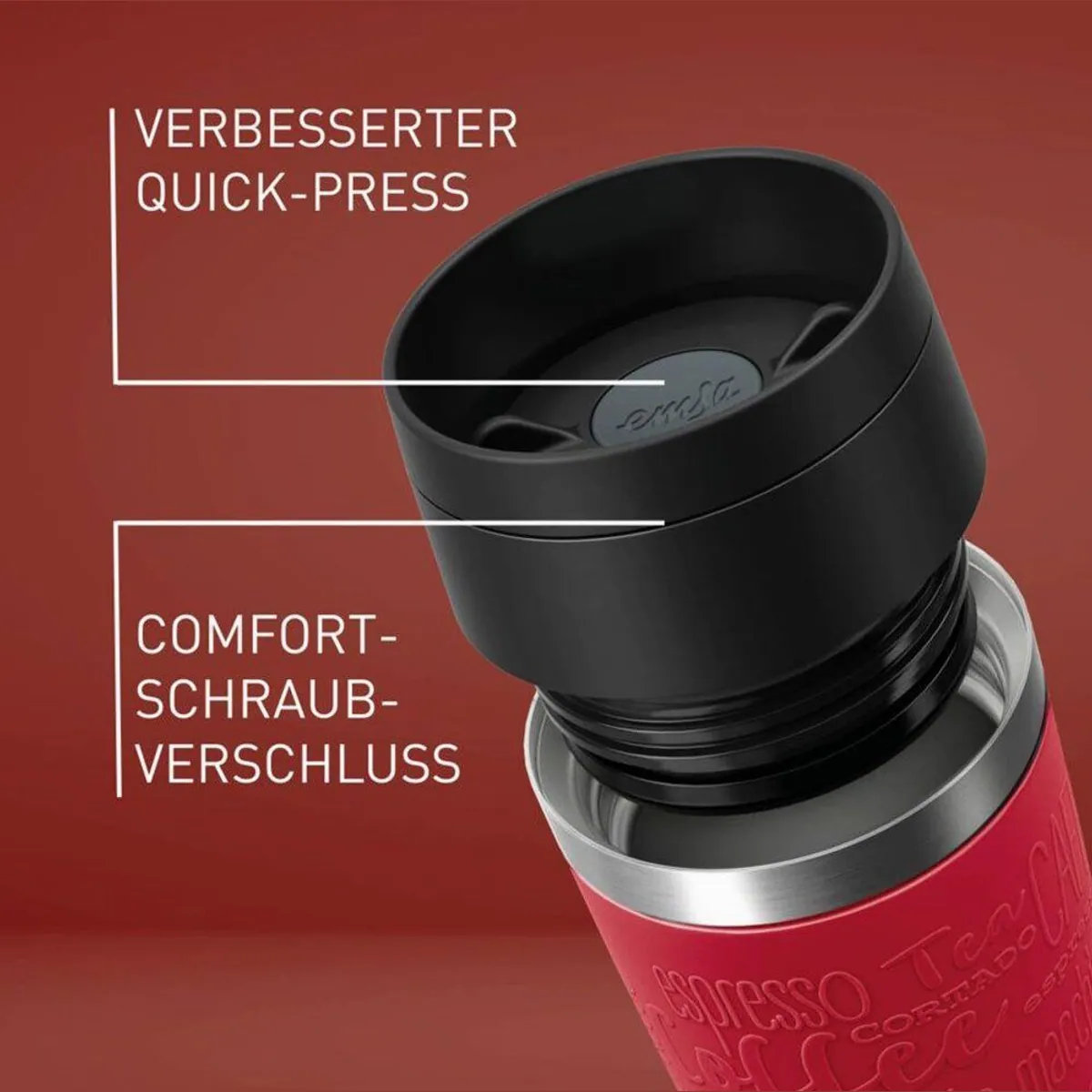 Emsa Travel Mug Classic, 360°-Trinköffnung, auslaufsicher, Edelstahl — 4h heiß, 8h kalt 2