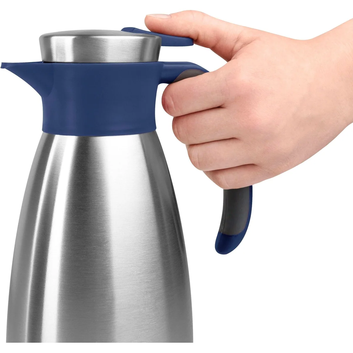 Emsa Soft Grip Isolierkanne, 1 l, doppelwandiger Edelstahl, rutschfester Griff, Quick-Tip-Verschluss 2