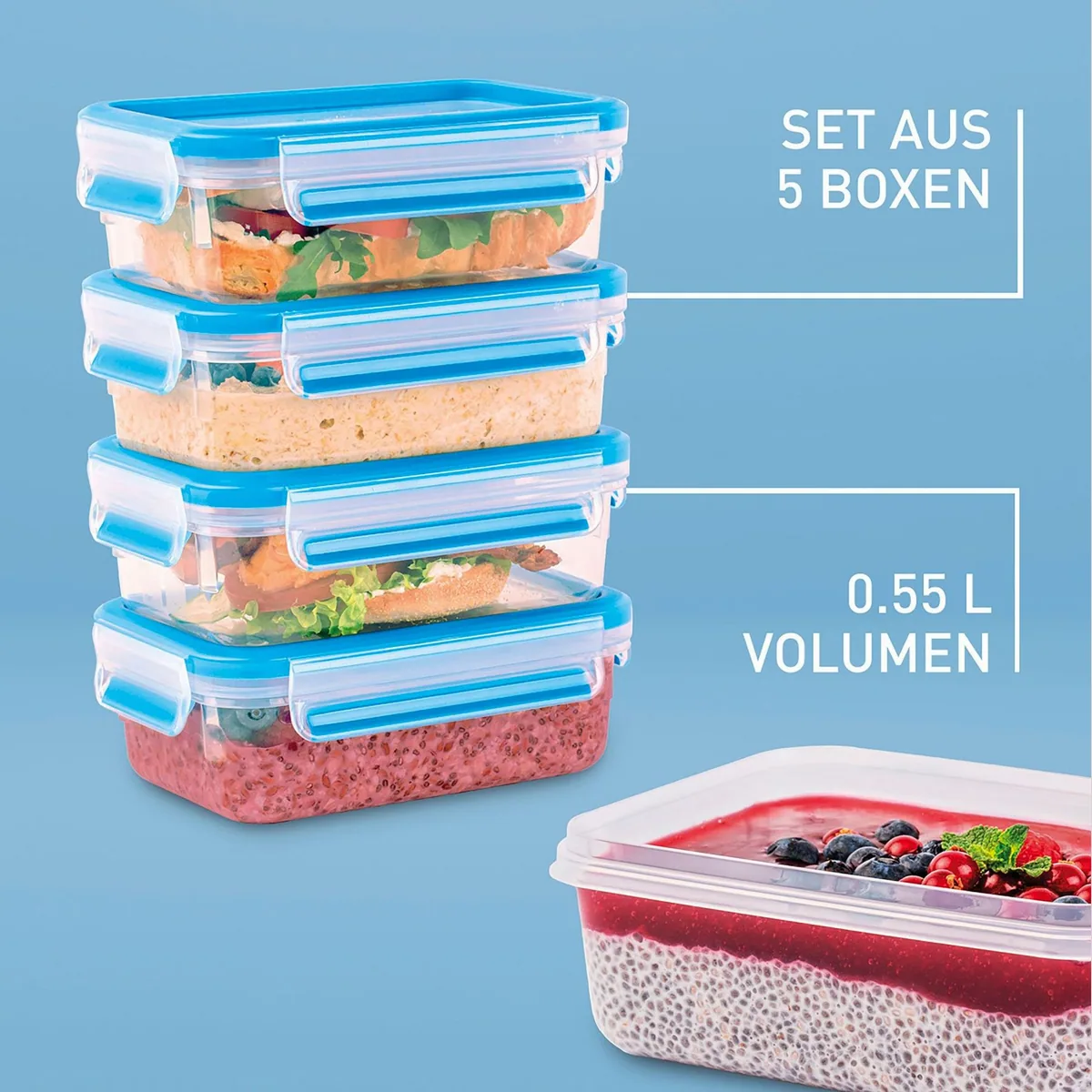 Emsa Clip & Close Frischhaltedosen Set, hygienisch, auslaufsicher, spülmaschinengeeignet — 10-teilig, ideale Frischegarantie 3