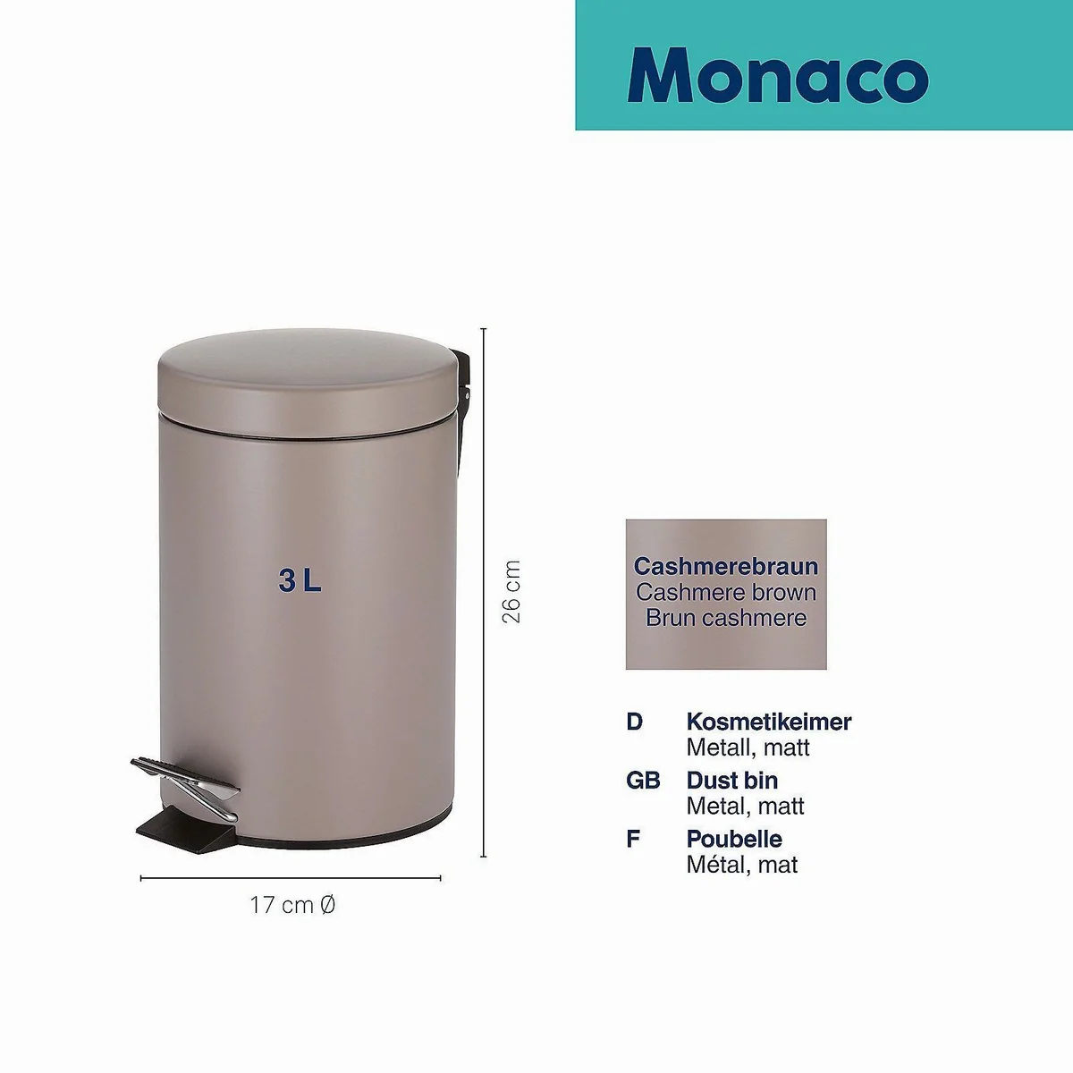 Kela Kosmetikeimer Monaco, herausnehmbarer Inneneimer, 3 L — kompaktes Design, praktische Handhabung, stilvolle Farben 3