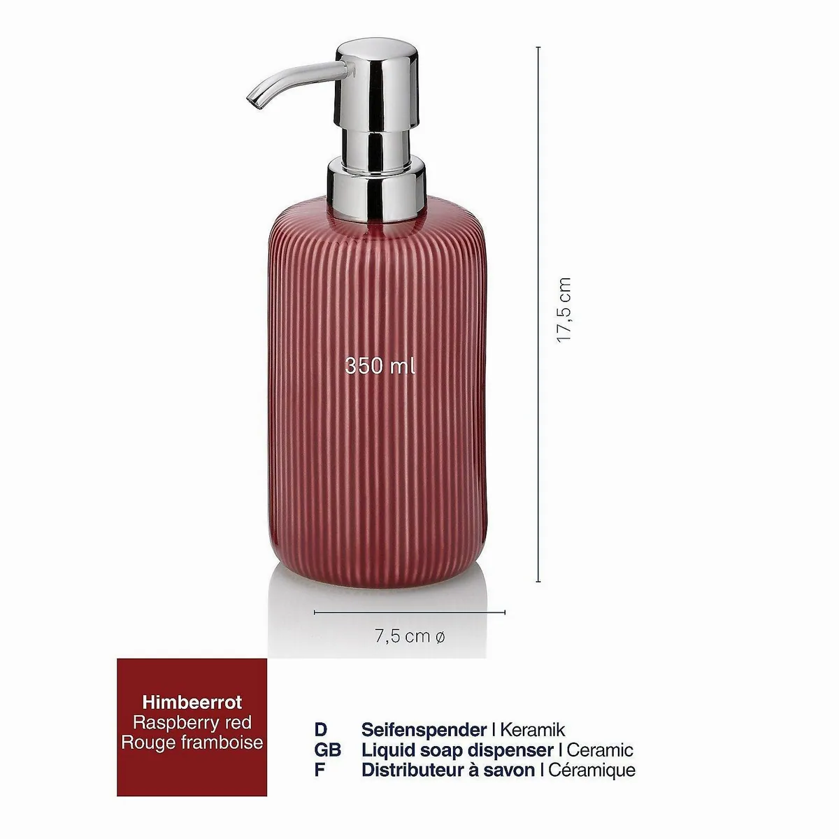 Kela Seifenspender Ava, glänzende Keramik, 350 ml, austauschbarer Pumpkopf 3