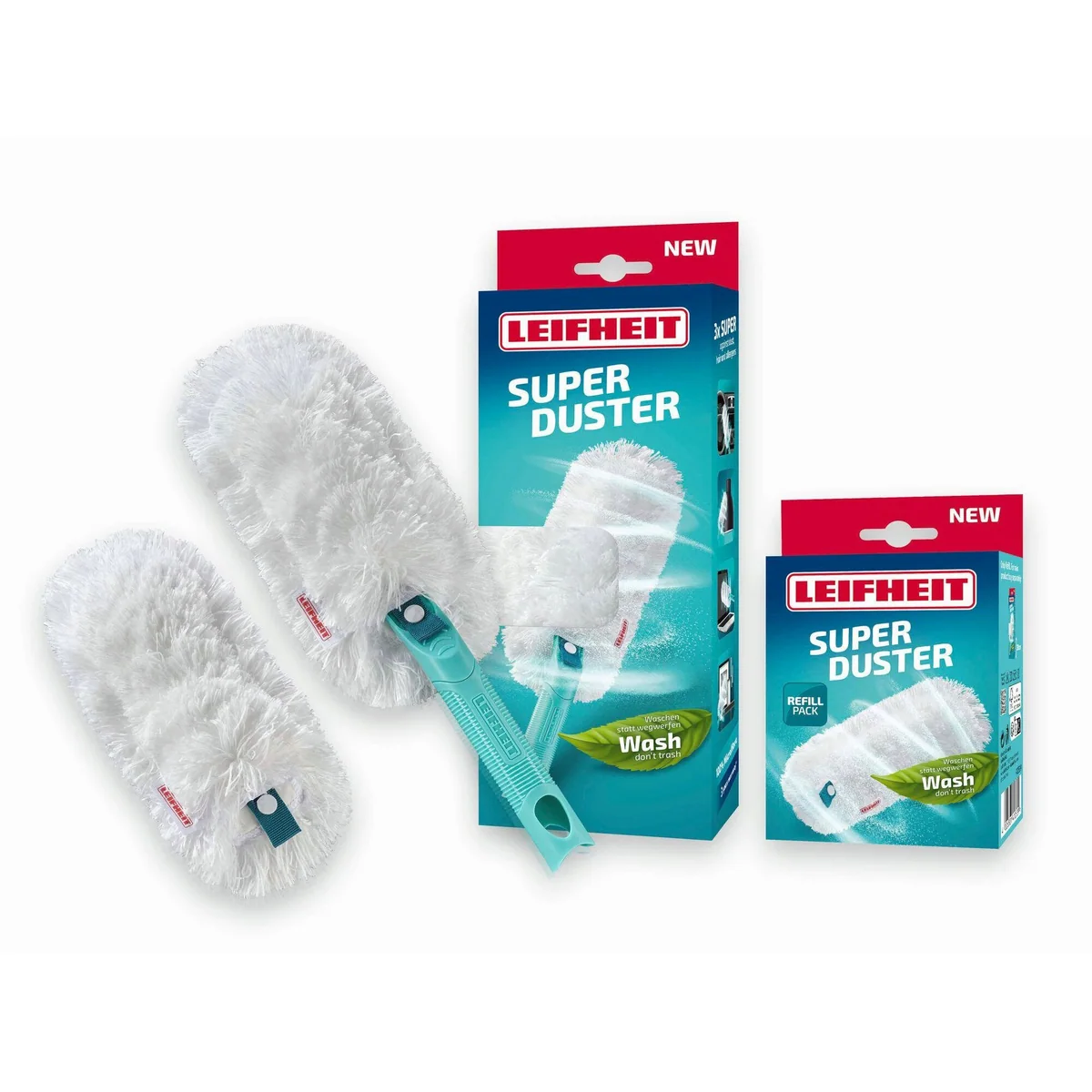 Leifheit SUPERDUSTER Staubwischer, waschbare Mikrofaser-Bezüge, ergonomischer Griff