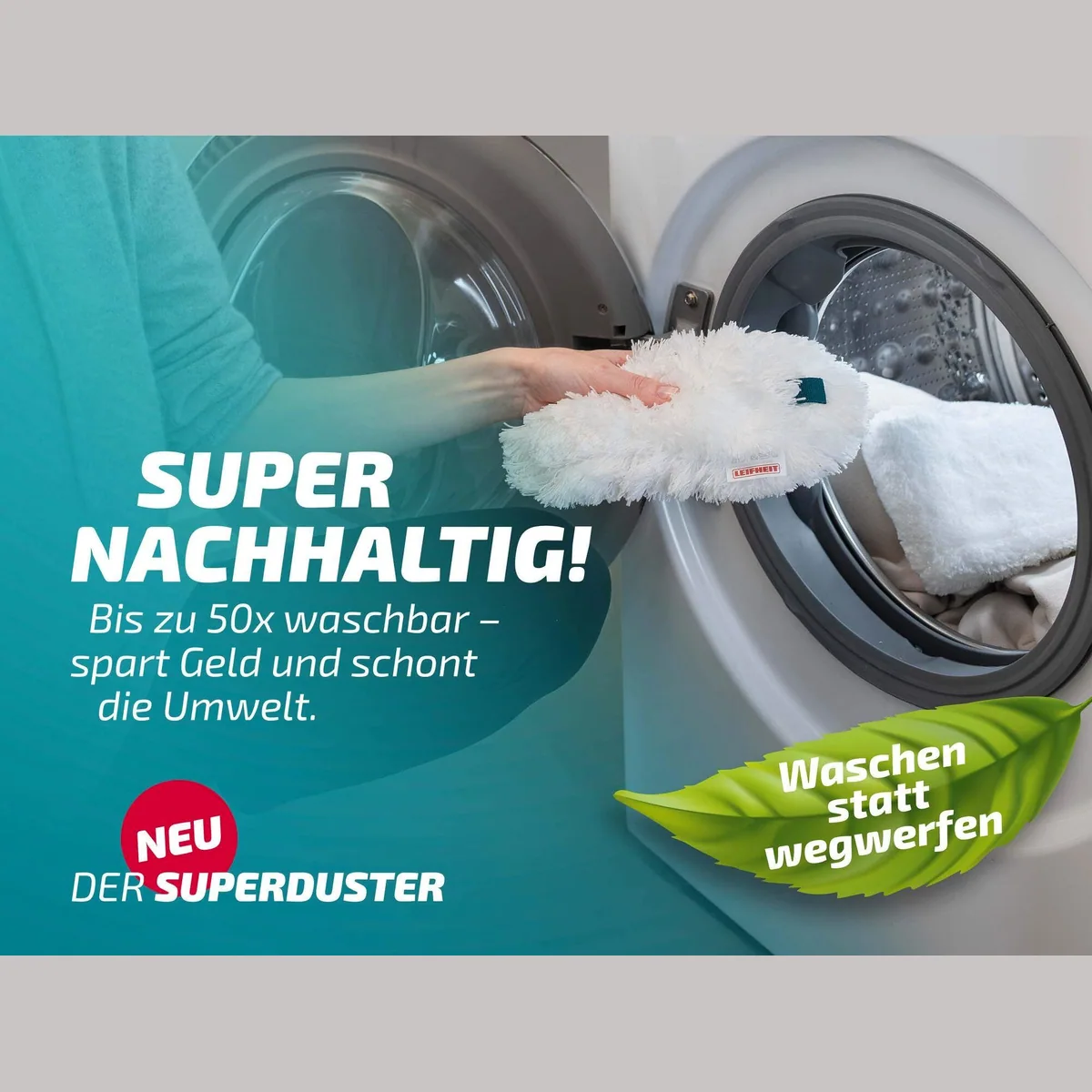 Leifheit SUPERDUSTER Staubwischer, waschbare Mikrofaser-Bezüge, ergonomischer Griff 2