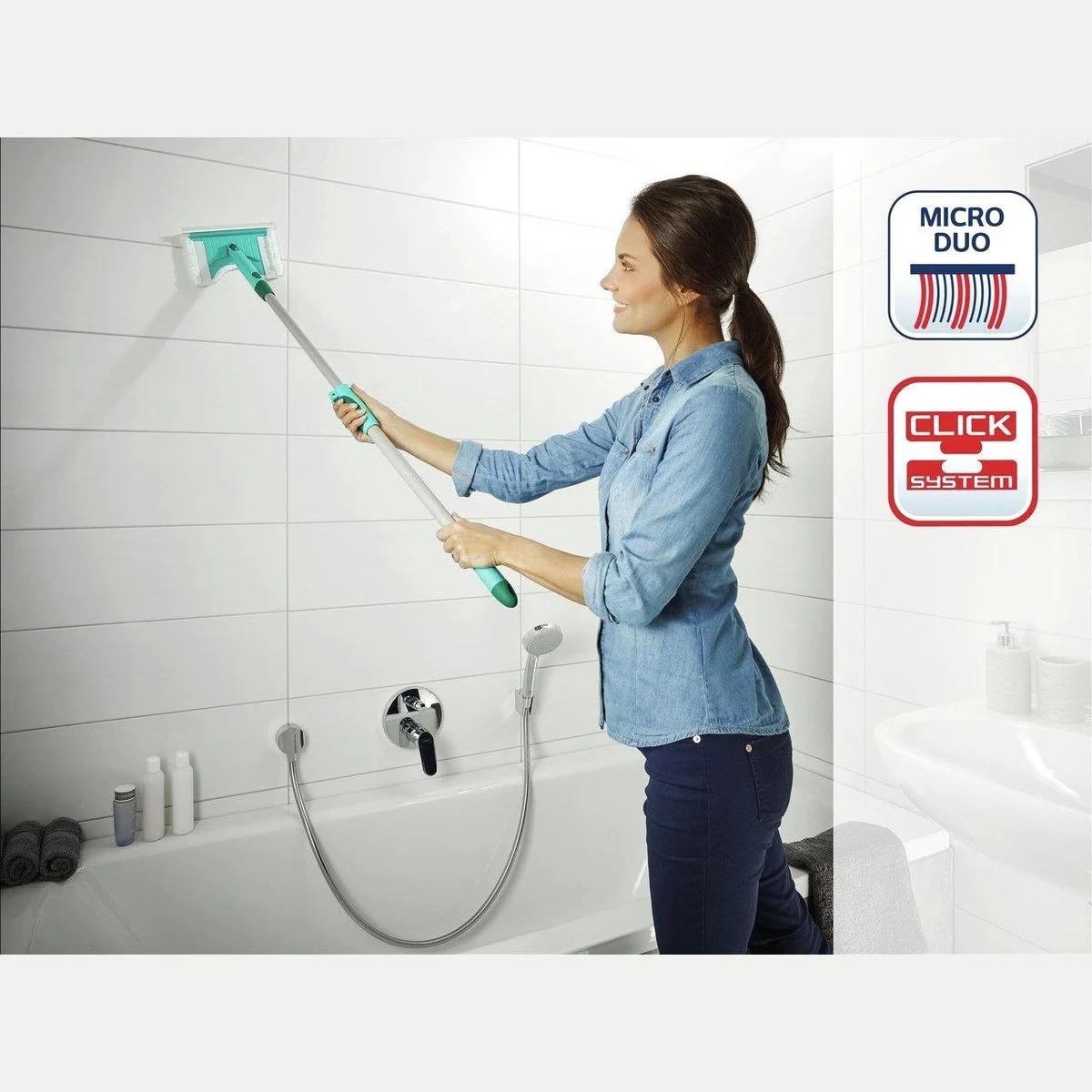 Leifheit Bath Cleaner micro duo Telescope 125, innovativer Bodenwischer mit vielseitigem Einsatz 4