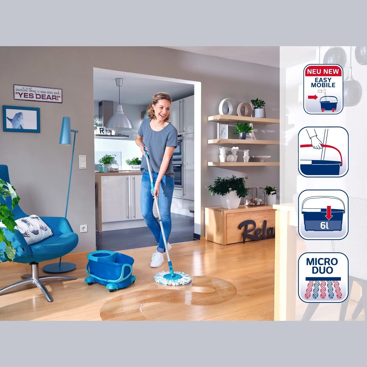 Leifheit CLEAN TWIST Disc Mop Ergo Mobile, innovative Teleskopmechanik, 360° Gelenk 3