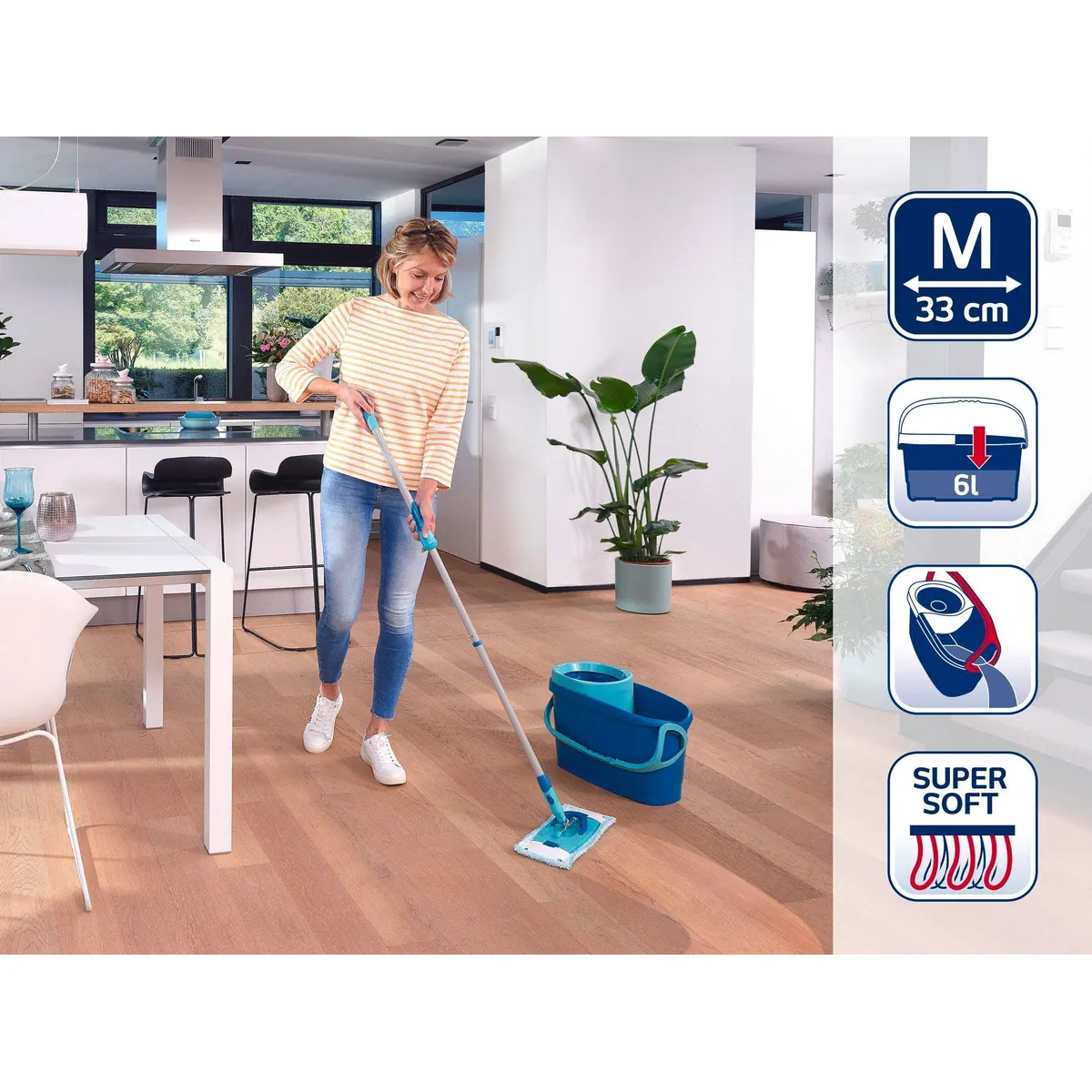 Leifheit Clean Twist M Ergo Wischmopp Set, 4-teilig, längenverstellbar, 360° Gelenk 3
