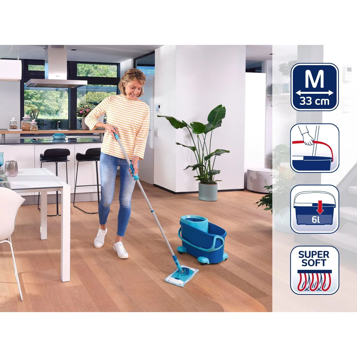 Leifheit Wischmopp Set CLEAN TWIST M Ergo Mobile, ausgeklügelte Drill-Stiel-Mechanik, verstellbare Länge 3