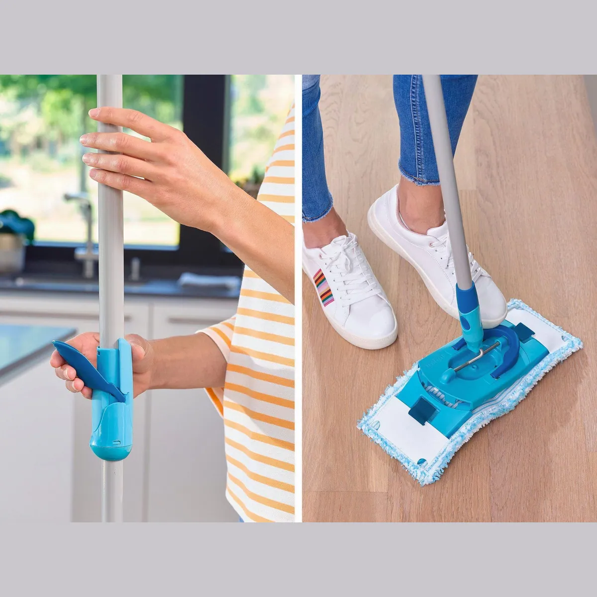 Leifheit Wischmopp Set CLEAN TWIST M Ergo Mobile, ausgeklügelte Drill-Stiel-Mechanik, verstellbare Länge 4