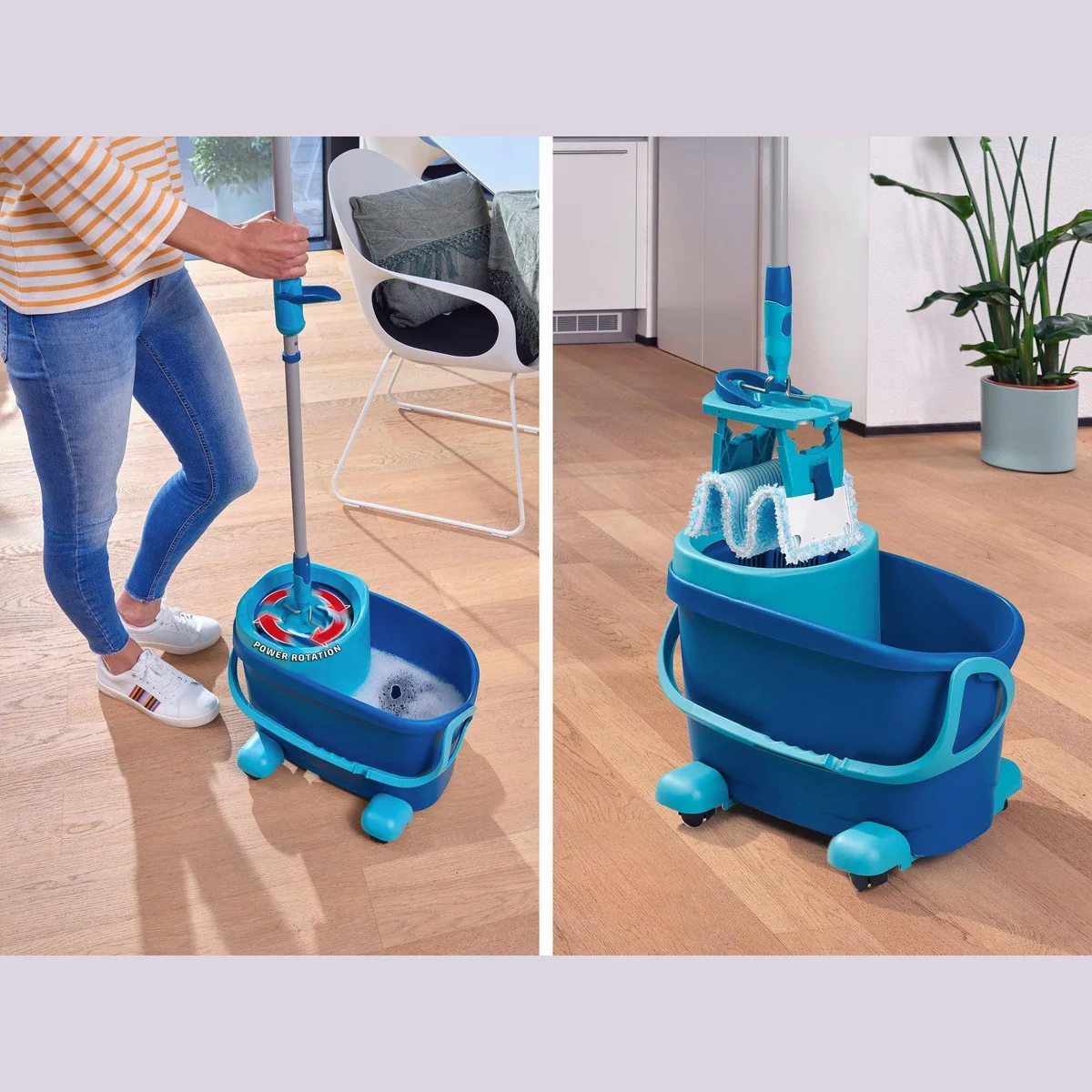 Leifheit Wischmopp Set CLEAN TWIST M Ergo Mobile, ausgeklügelte Drill-Stiel-Mechanik, verstellbare Länge 5