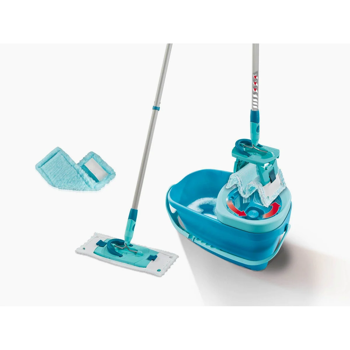 Leifheit CLEAN TWIST M Ergo Set, Bodenwischer mit Schleudermechanik und langlebigen Bezügen