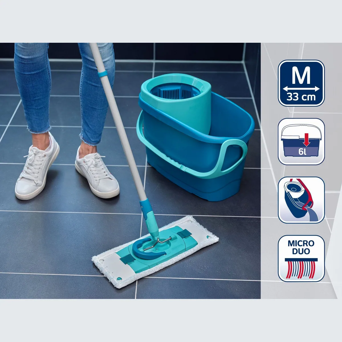 Leifheit CLEAN TWIST M Ergo Set, Bodenwischer mit Schleudermechanik und langlebigen Bezügen 3