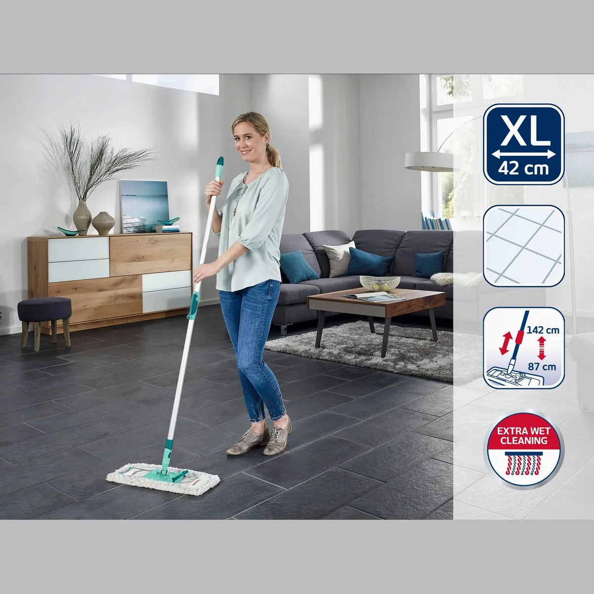 Leifheit Profi XL cotton plus Bodenwischer-Set, 360° Drehgelenk, Teleskopstiel 2