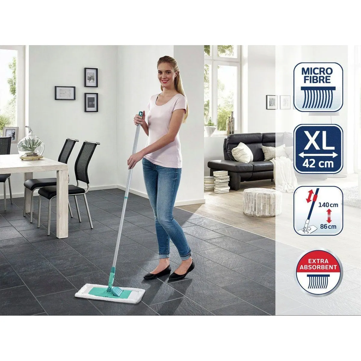 Leifheit Classic XL microfibre Bodenwischer-Set, 42 cm Wischbreite, teleskopierbar, 100% Mikrofaser 5