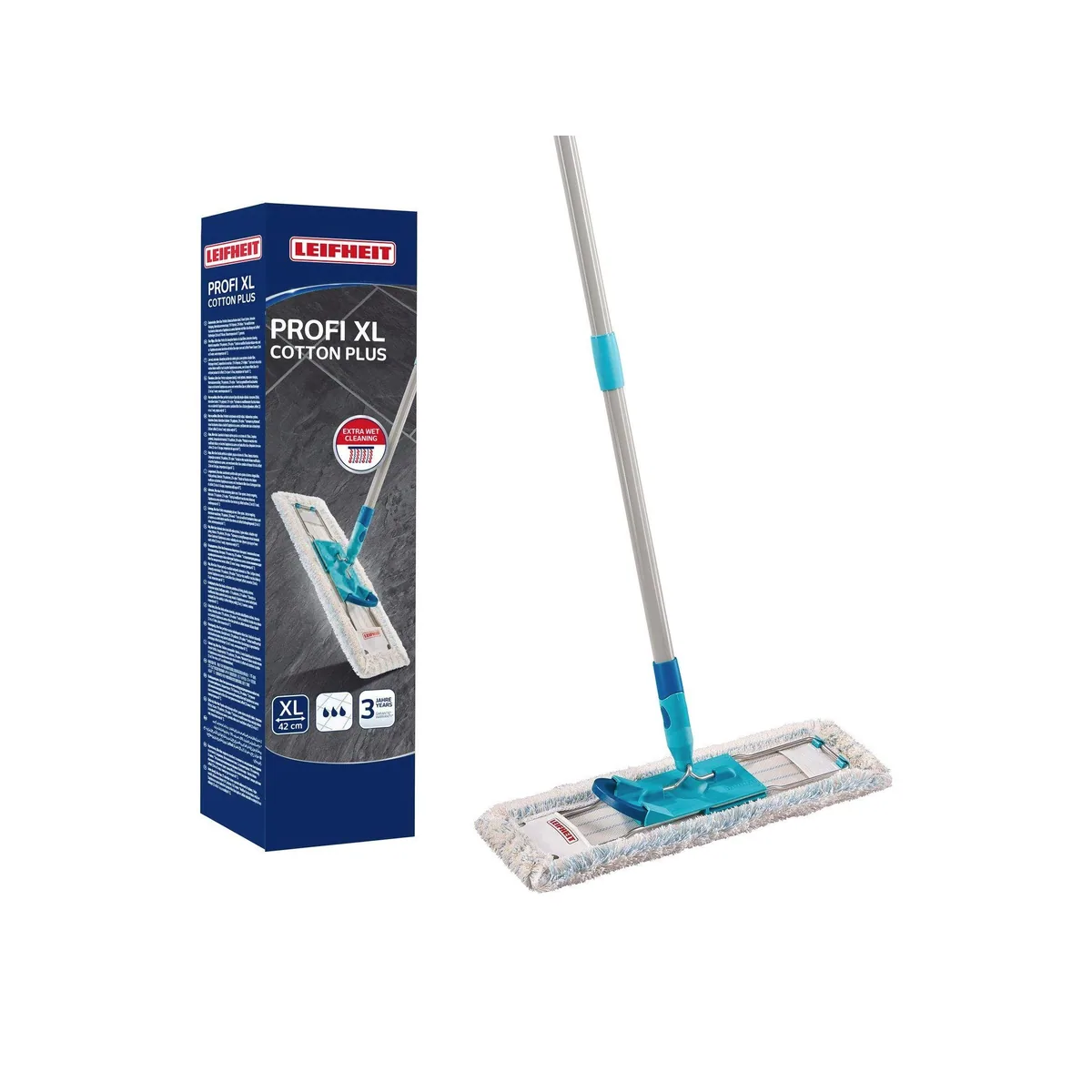 Leifheit Profi XL cotton plus Wischmopp, effektive Reinigung, waschbar, ergonomisches Click-System