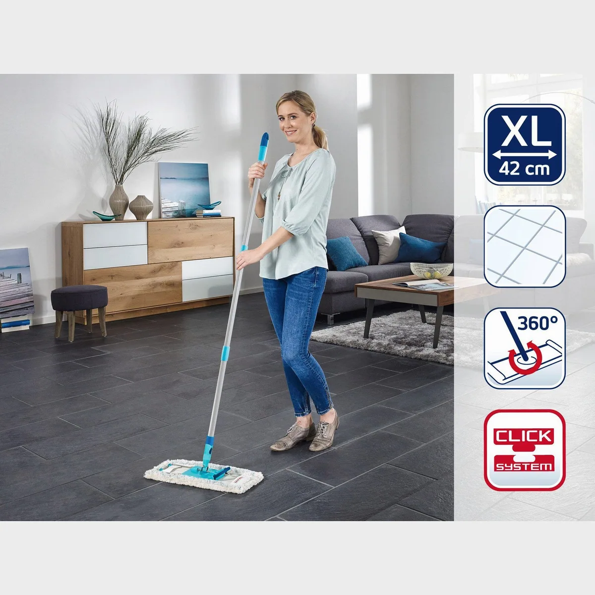Leifheit Profi XL cotton plus Wischmopp, effektive Reinigung, waschbar, ergonomisches Click-System 3