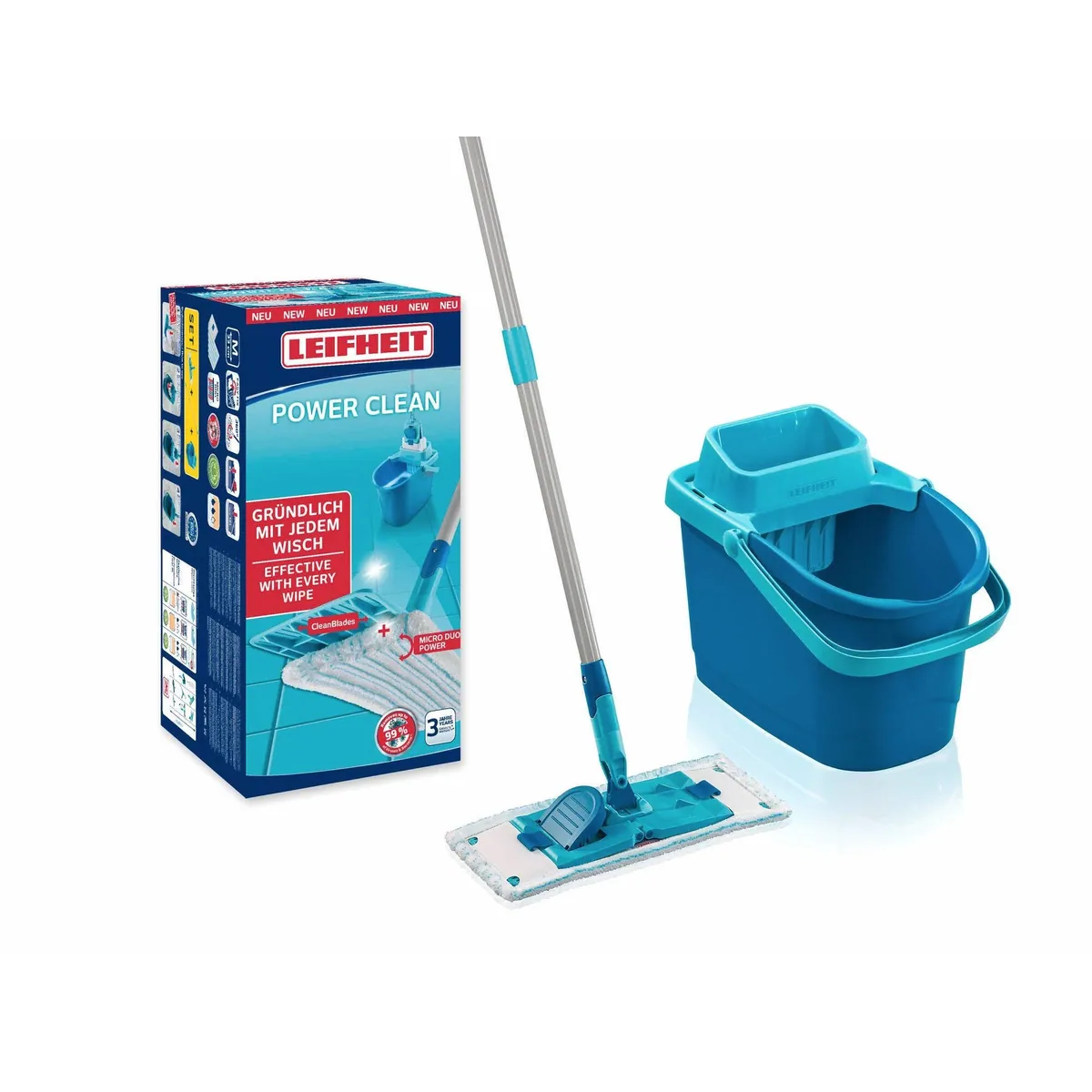 Leifheit Wischmopp Set POWER CLEAN, 5-teilig, 33 cm Wischbreite, 148 cm Arbeitslänge