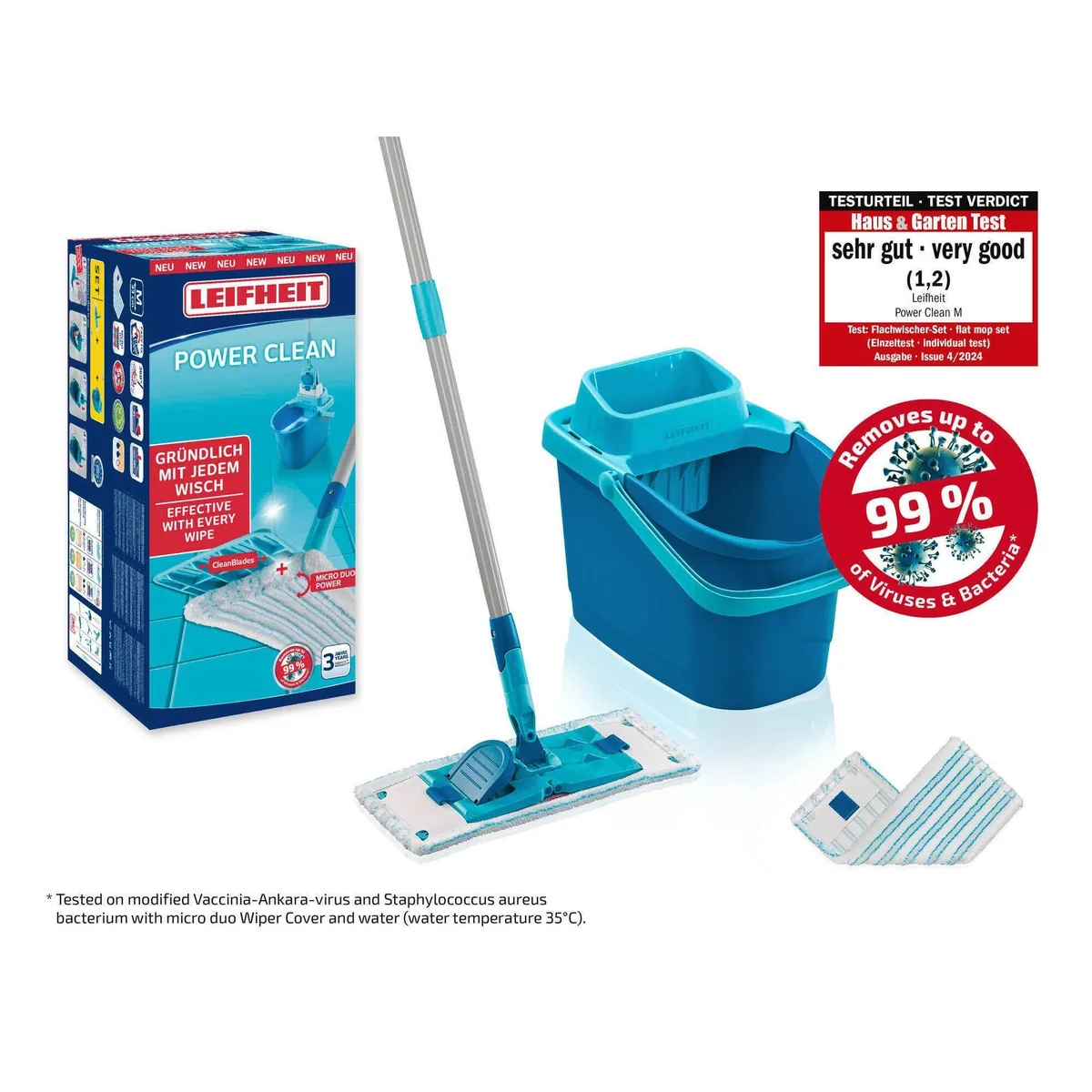 Leifheit POWER CLEAN Wischmopp Set, 360° Gelenk, Waschbar bis 60°C, 33cm Wischbreite 2