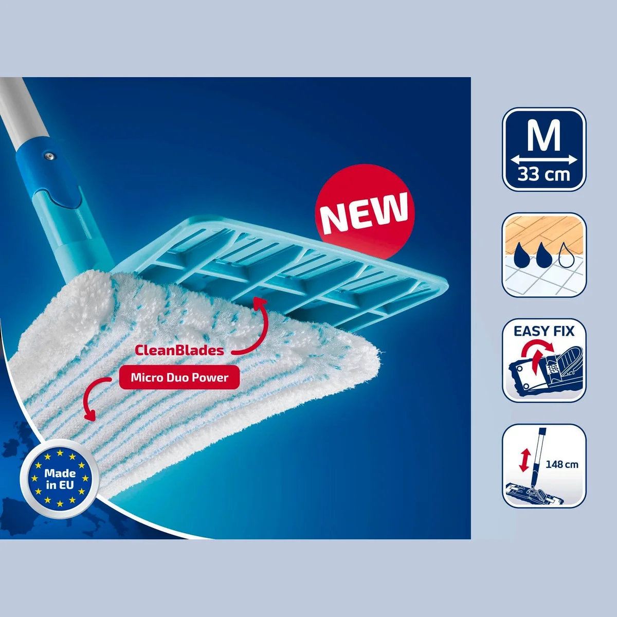 Leifheit POWER CLEAN Wischmopp Set, 360° Gelenk, Waschbar bis 60°C, 33cm Wischbreite 3