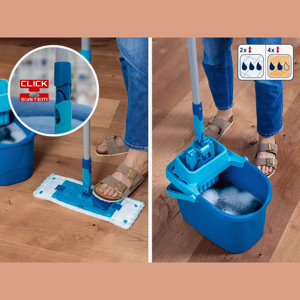 Leifheit POWER CLEAN Wischmopp Set, 360° Gelenk, Waschbar bis 60°C, 33cm Wischbreite 5
