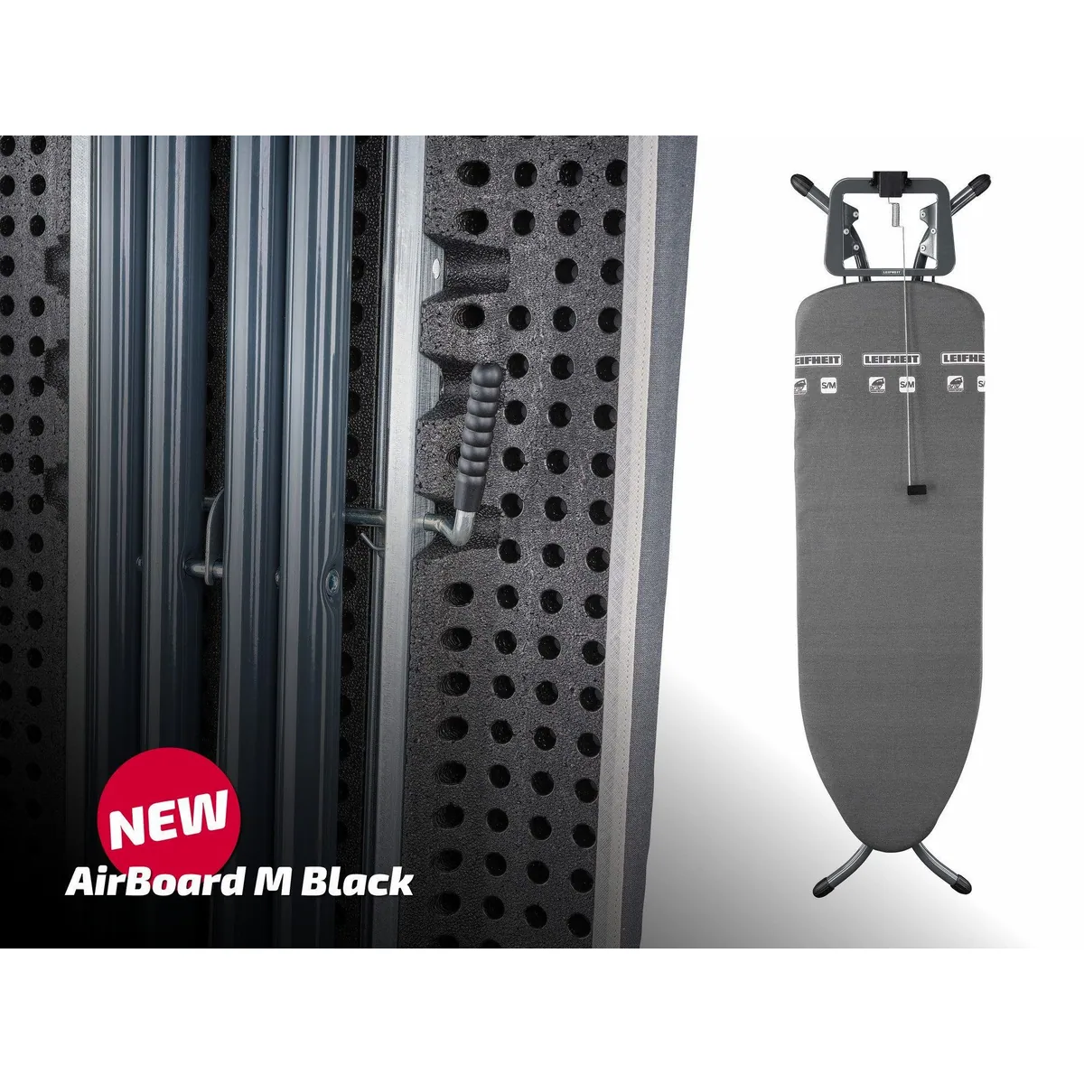 Leifheit Air Board M Black Bügeltisch, innovativer Zwei-Seiten-Bügeleffekt, höhenverstellbar von 78 bis 98 cm 4