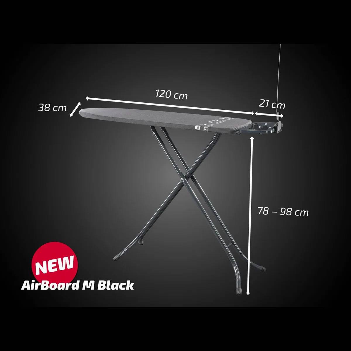 Leifheit Air Board M Black Bügeltisch, innovativer Zwei-Seiten-Bügeleffekt, höhenverstellbar von 78 bis 98 cm 5