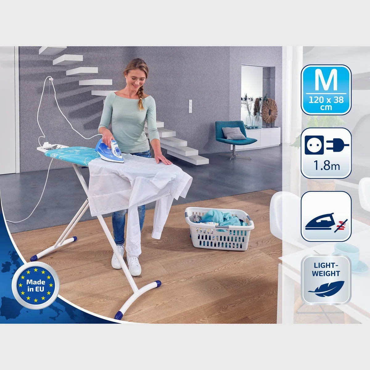 Leifheit Air Board M Solid Plus Bügeltisch, stabil & höhenverstellbar — Zwei-Seiten-Bügeleffekt, Thermo-Reflect-Technologie 3