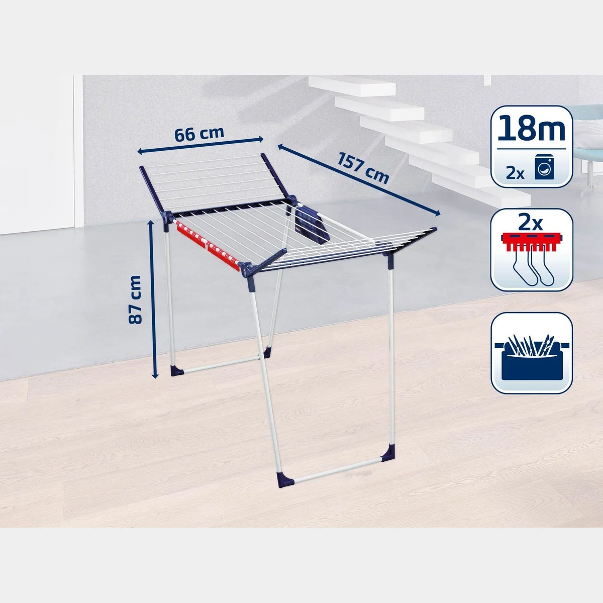 Leifheit Pegasus 180 Solid Plus, 18m Trockenlänge, stabiler Stand, Kleinteilehalter 5