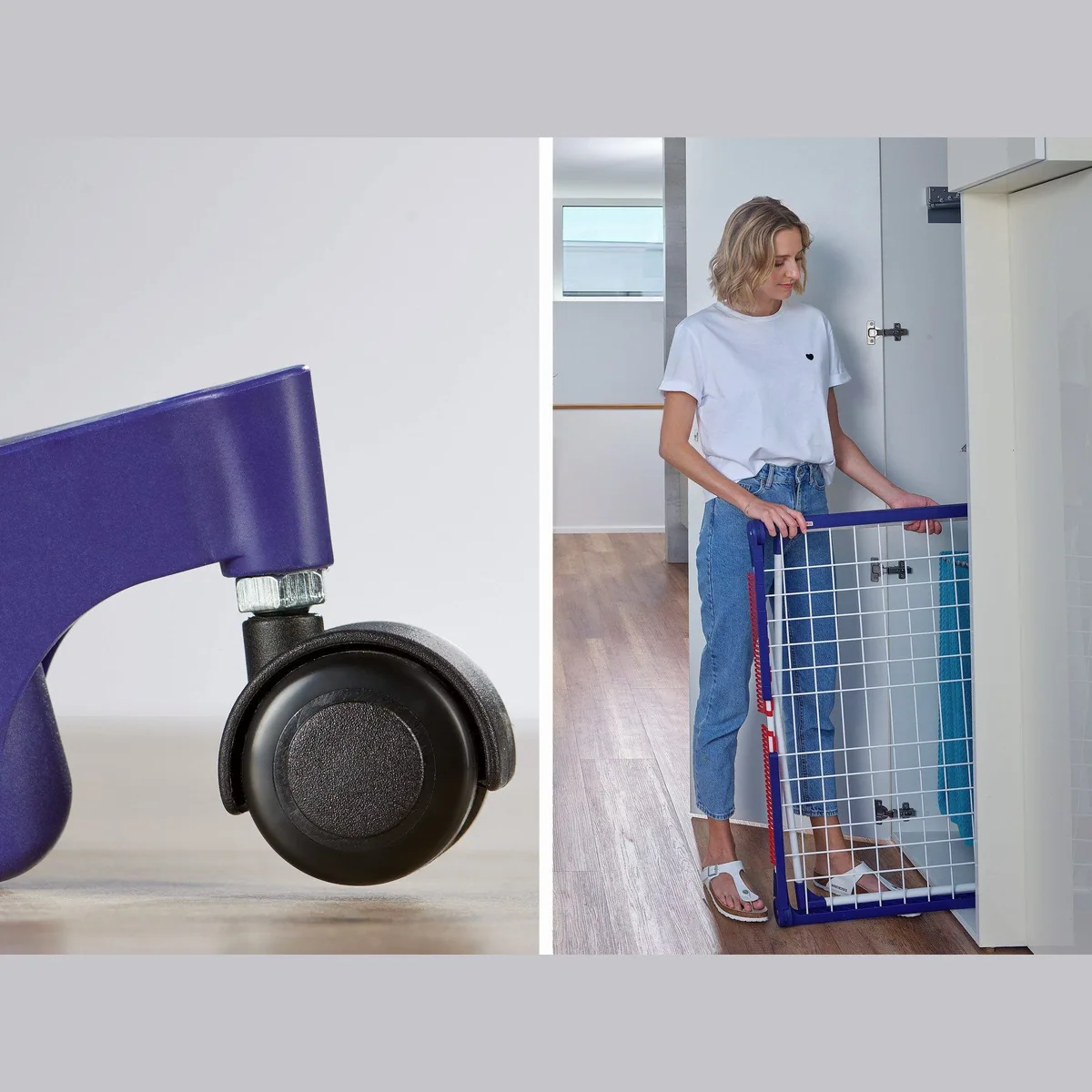 Leifheit Pegasus 200 Solid Deluxe Mobile, 20m Trockenlänge, mobil mit Rollen, Kleinteilehalter 4
