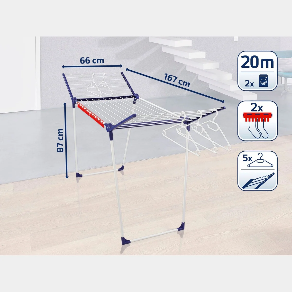 Leifheit Wäscheständer Pegasus 200 Solid, stabil, platzsparend, inkl. Kleinteilehalter 5