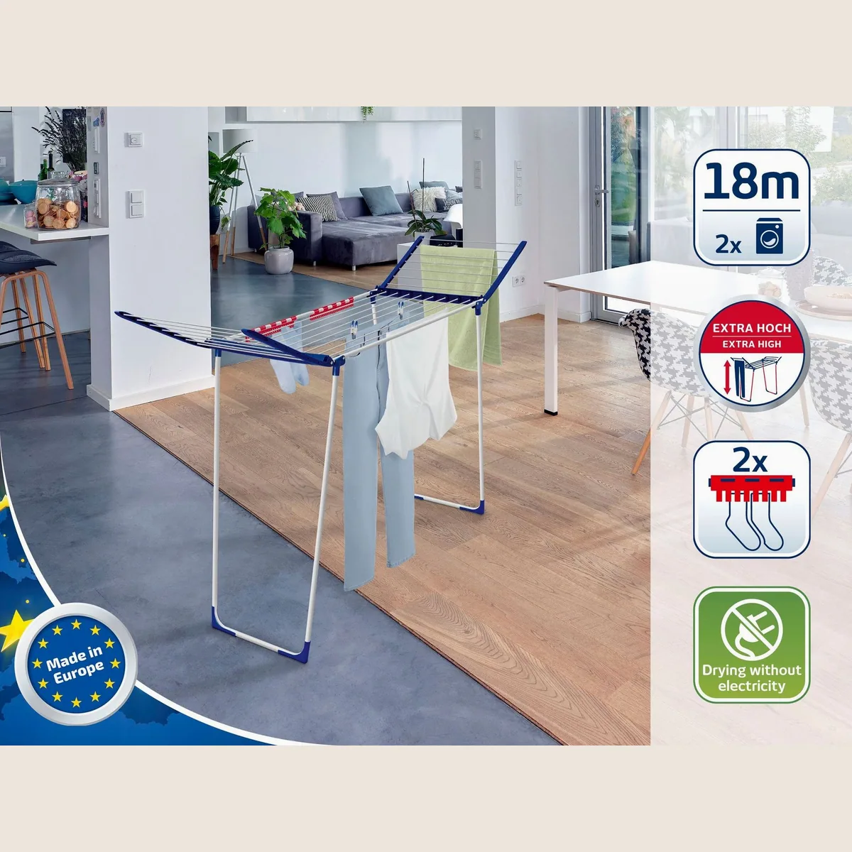 Leifheit Wäscheständer Pegasus 180 Solid Maxx, großzügige Trockenfläche, stabiler Stand, inkl. Kleinteilehalter 2