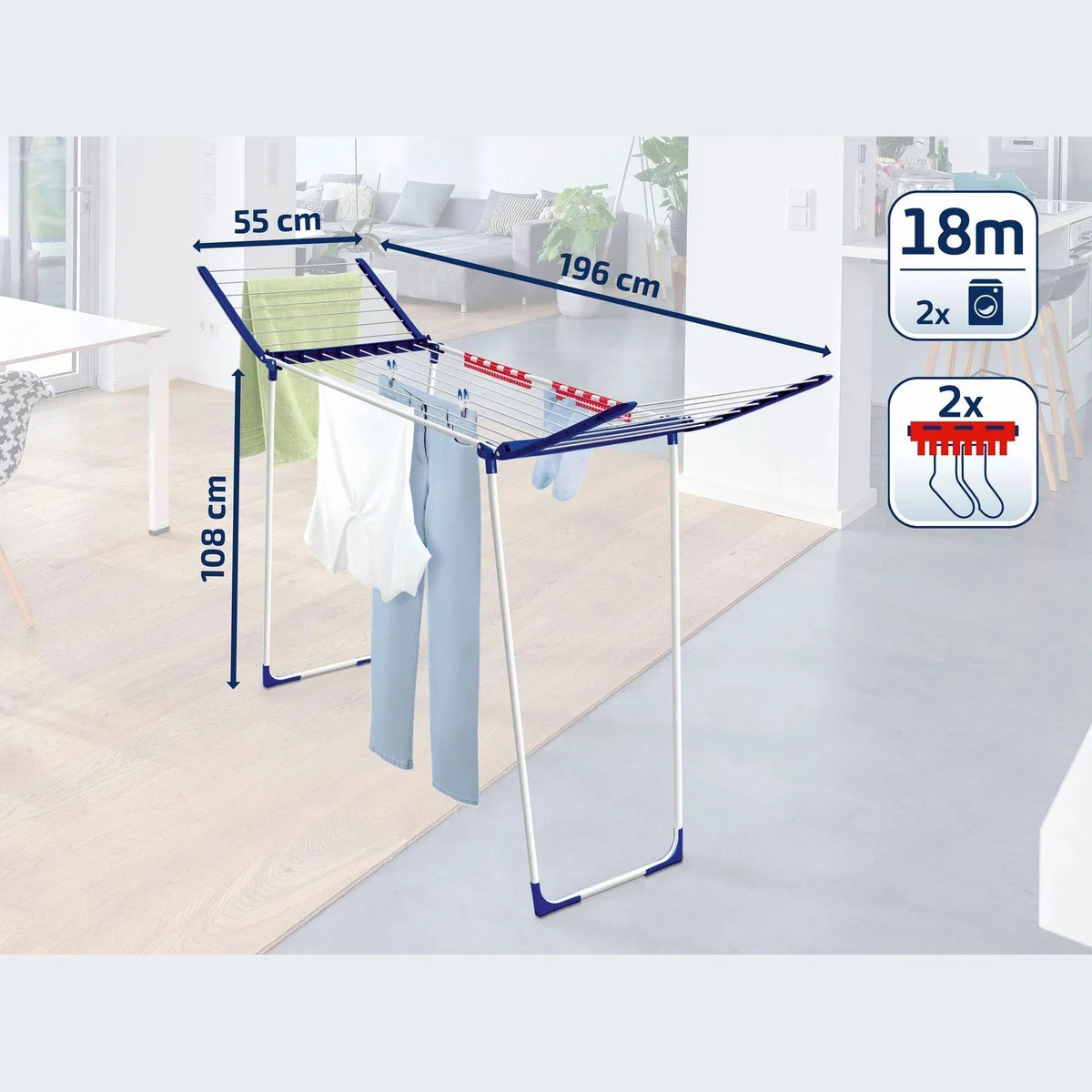 Leifheit Wäscheständer Pegasus 180 Solid Maxx, großzügige Trockenfläche, stabiler Stand, inkl. Kleinteilehalter 4