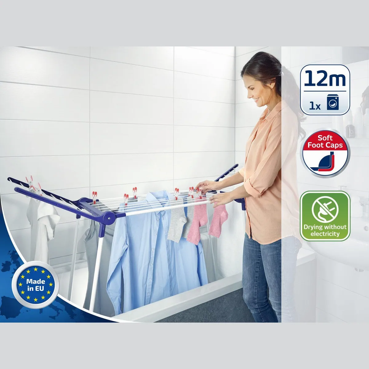 Leifheit Pegasus 120 Solid Bath, 12 m Trockenlänge, platzsparend für Badewannen 2