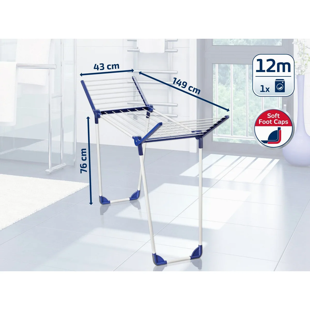 Leifheit Pegasus 120 Solid Bath, 12 m Trockenlänge, platzsparend für Badewannen 5