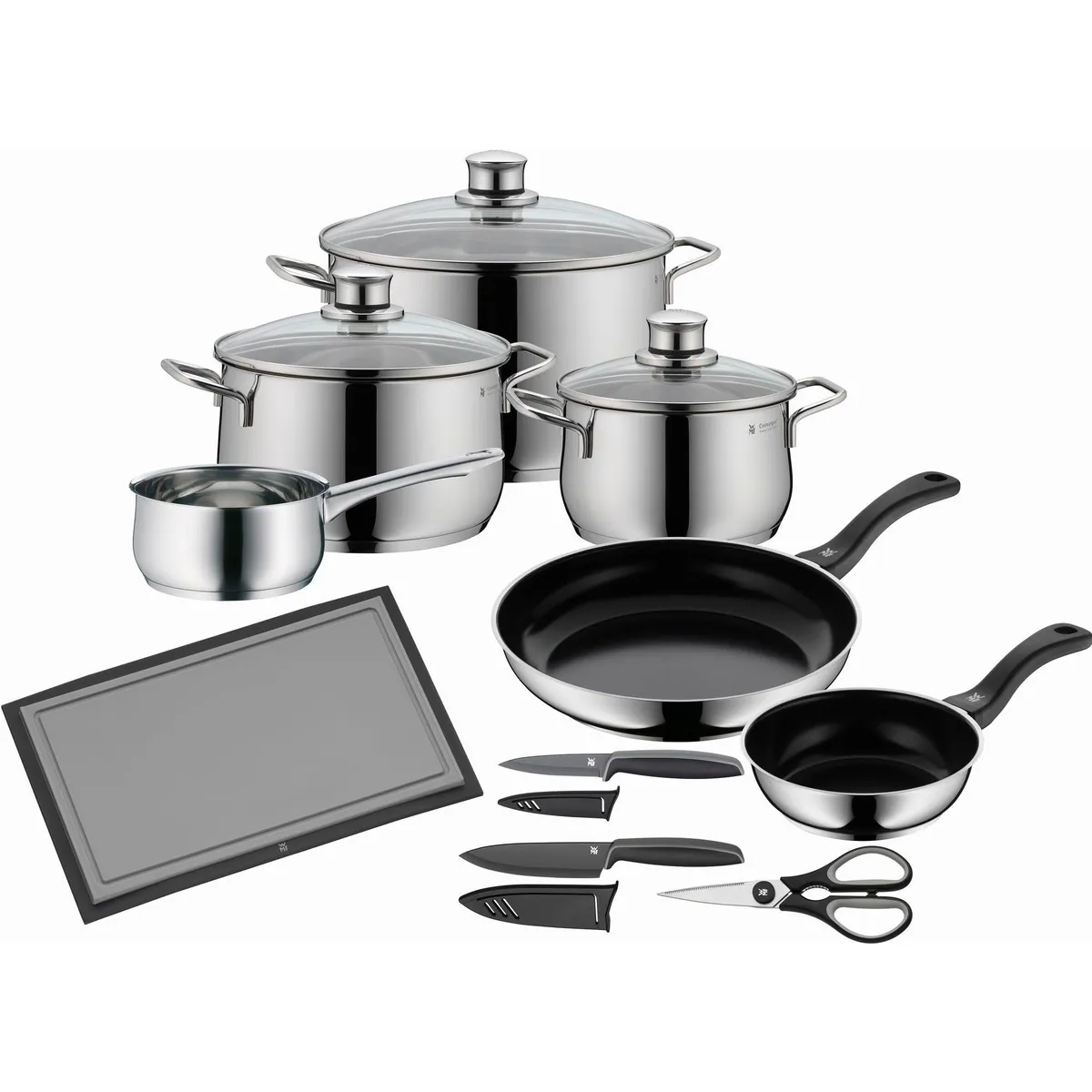 WMF Diadem Plus Topf-Set, 15-teilig, Cromargan Edelstahl 18/10, hitzebeständig, spülmaschinengeeignet