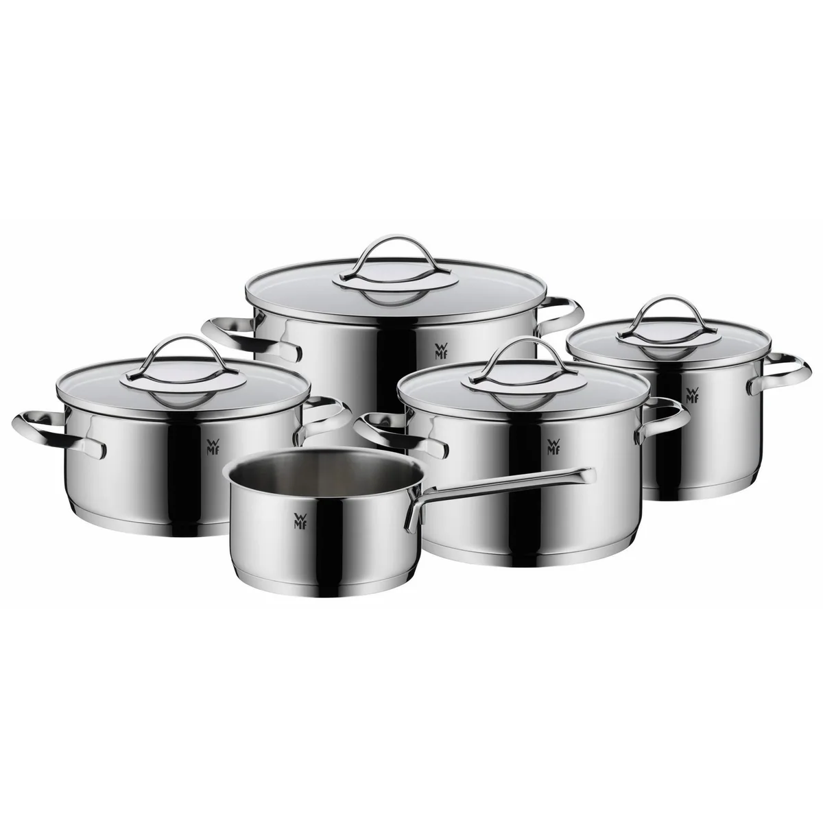 WMF Aparto Topf-Set 5-teilig, Cromargan Edelstahl, Induktion, hitzebeständiges Glas