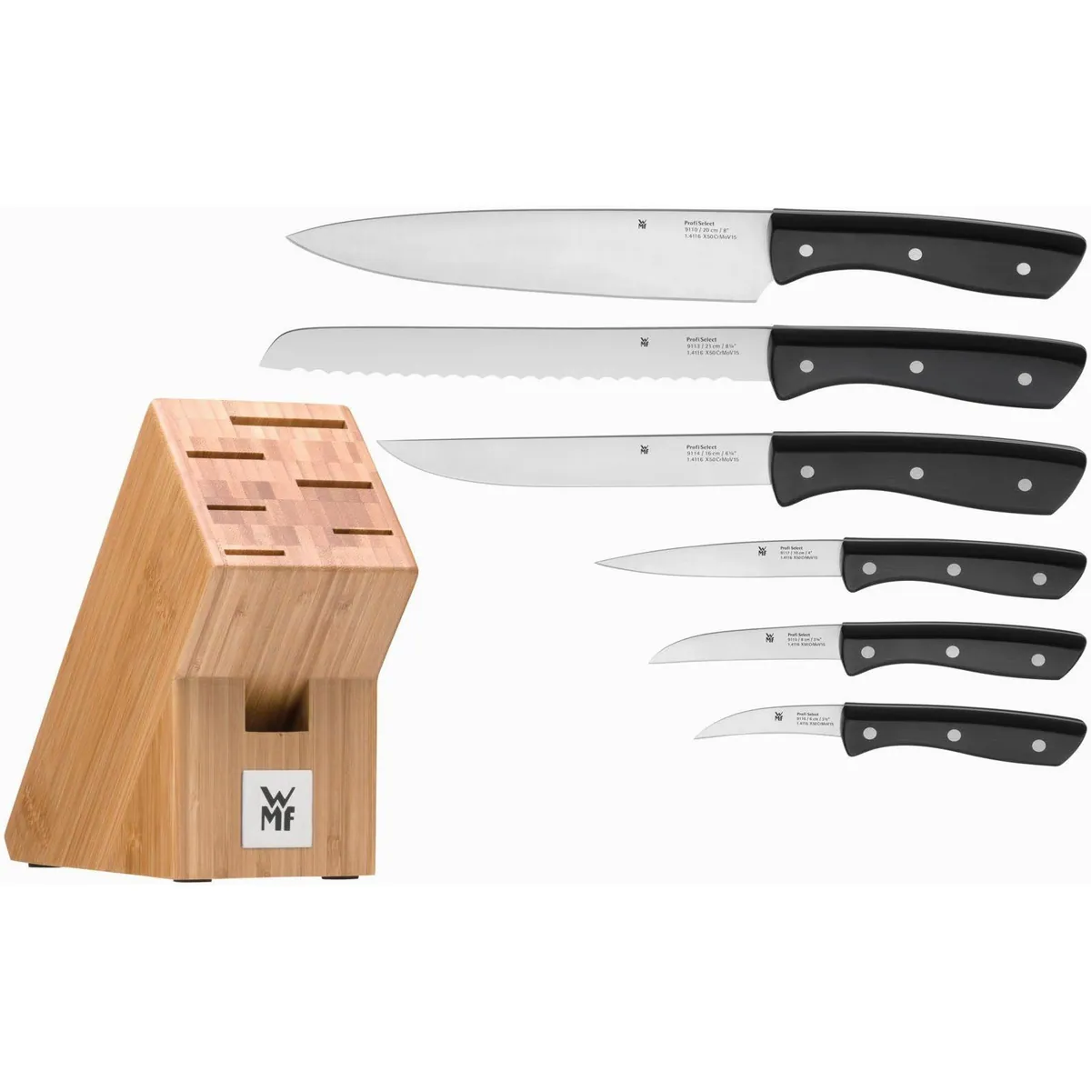 WMF Profi Select Messerblock, 7-teilig, edles Design aus Bambus — rostfreier Spezialklingenstahl