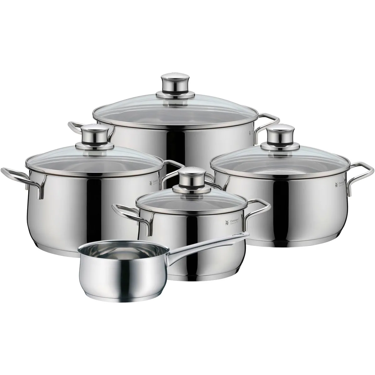 WMF Diadem Plus Topf-Set, 9-teilig, Cromargan Edelstahl Rostfrei 18/10 — elegantes Design, TransTherm-Allherdboden, für alle Herdarten