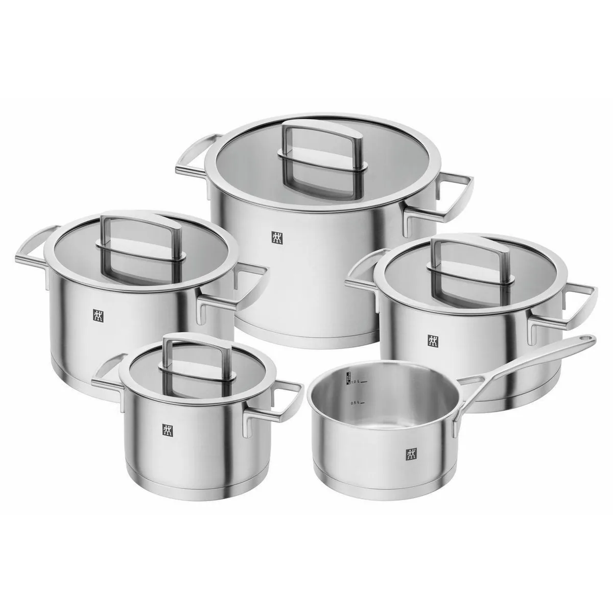 Zwilling VITALITY Topf-Set, 5-teilig, Edelstahl 18/10, induktionsgeeignet — vielseitige Kochtöpfe mit Glasdeckeln