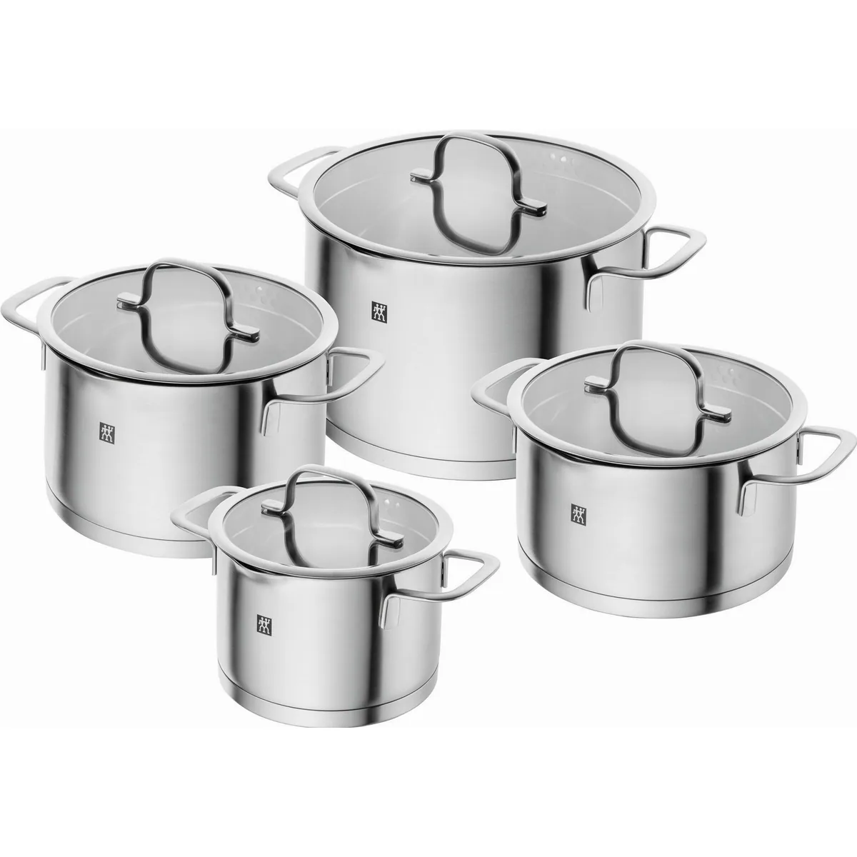 Zwilling TrueFlow Topf-Set, 4-teilig, Edelstahl, integrierte Siebfunktion, Induktion