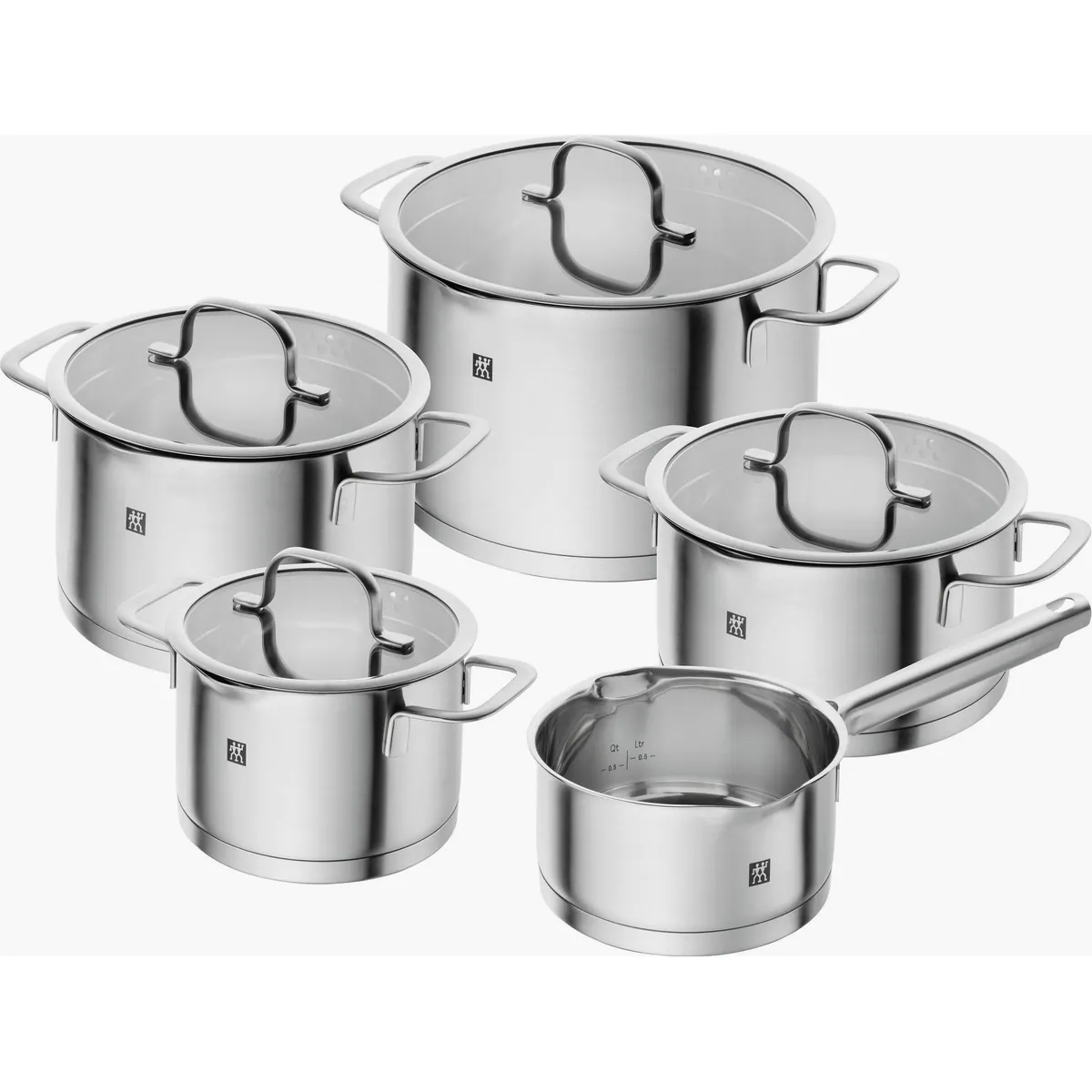 Zwilling TrueFlow Topf-Set, Edelstahl, 5-teilig, integrierte Siebfunktion, Induktionsgeeignet