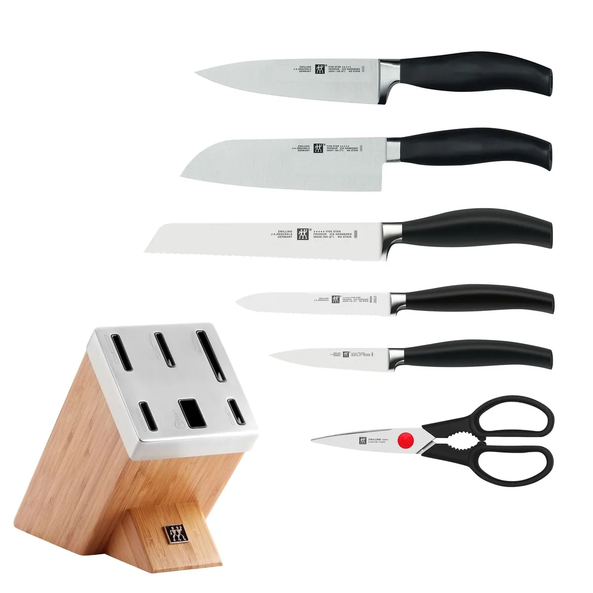 Zwilling FIVE STAR Messerblock, selbstschärfend, inkl. 5 Messer + Schere, aus Bambus